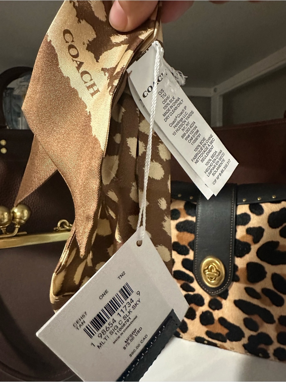 New Coach Deer Print Skinny Scarf - Picture 3 of 3